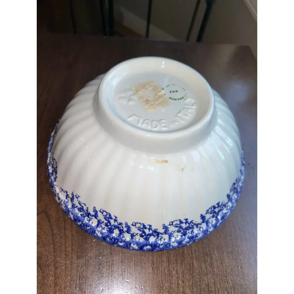 Vintage Himark Blue and White Spongeware serving bowl Italy 10”